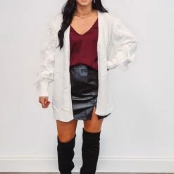 Purple Door Boutique Oh The Fringe Ivory Cardigan
