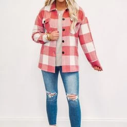 Purple Door Boutique Country Sky Pink Plaid Shacket