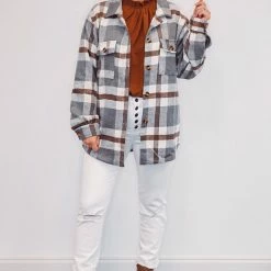 Purple Door Boutique Ladies' Hometown Girl Grey Plaid Shacket