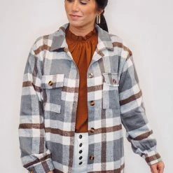 Purple Door Boutique Ladies' Hometown Girl Grey Plaid Shacket