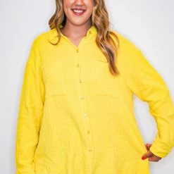 The Purple Door Boutique Sunset Stroll Yellow Gauze Top New Arrivals