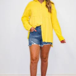 The Purple Door Boutique Sunset Stroll Yellow Gauze Top New Arrivals