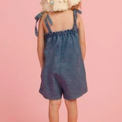 Purple Door Boutique Youth Washed Blue Denim Romper